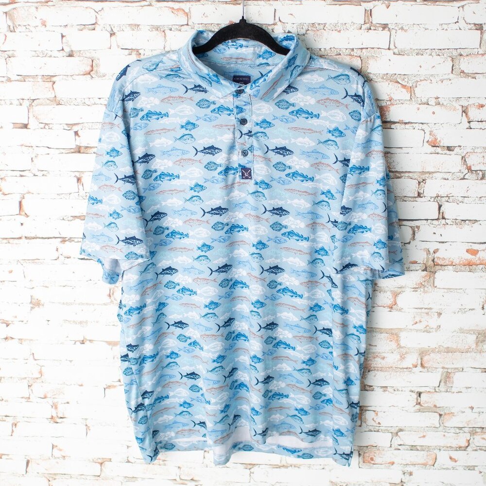 Construct Men’s Polo Shirt XXL Fish Print Quick Dry Performance Short Sleeve